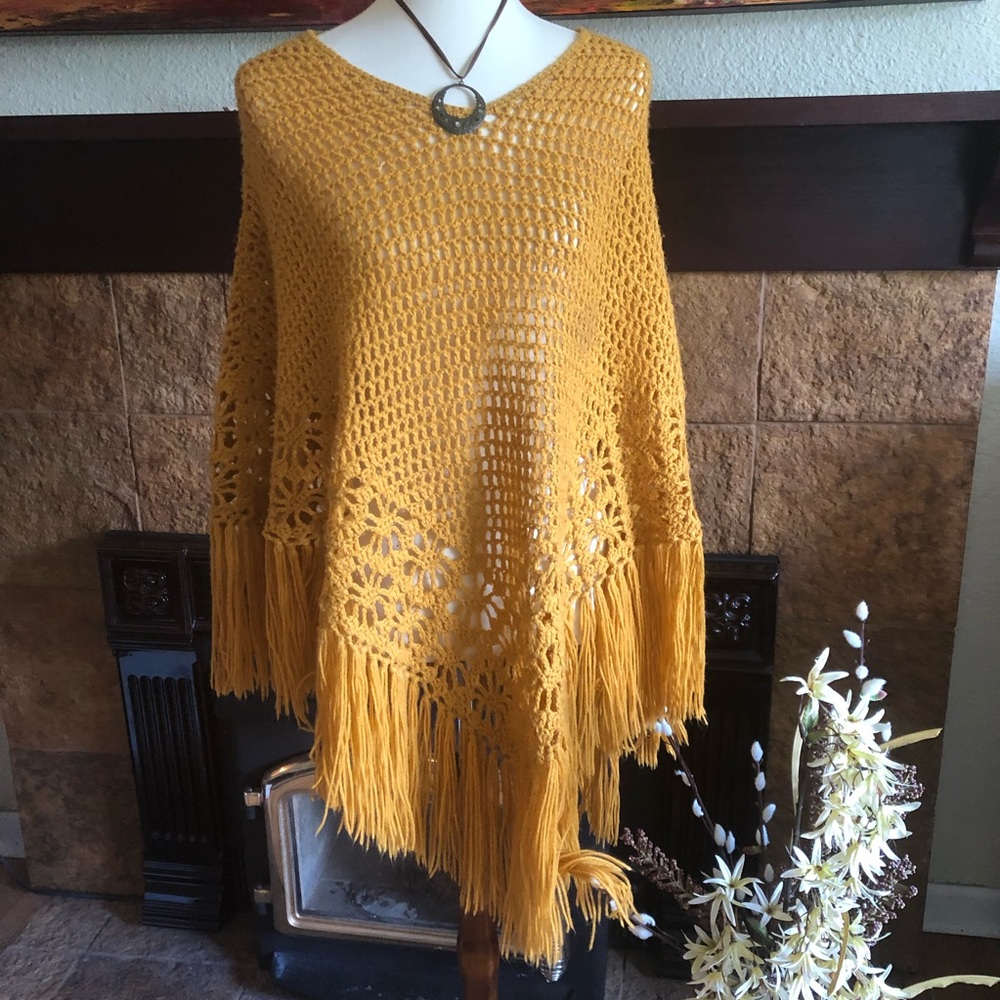 Mustard knit poncho